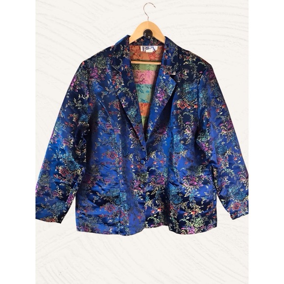 Bfa Classics Jackets & Blazers - Vintage BFA Floral Asian Brocade Button Blazer Women's Size 20W Made In USA